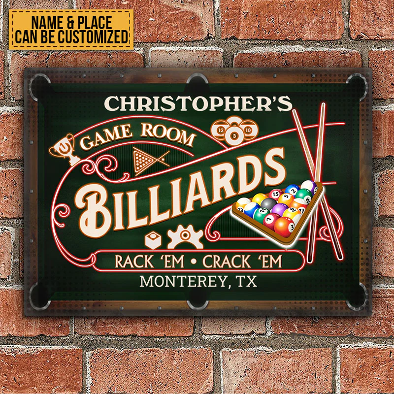 Personalized Billiards Pool Room Metal Signs - Rack 'Em Crack 'Em Pool Room Metal Signs Decoration - Image 4