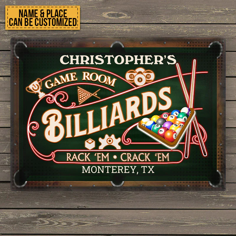 Personalized Billiards Pool Room Metal Signs - Rack 'Em Crack 'Em Pool Room Metal Signs Decoration - Image 6