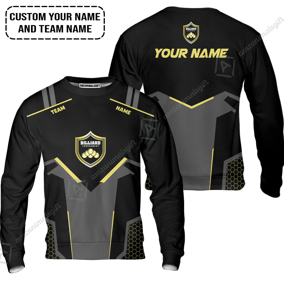 Personalized Billiards T-Shirt, Golden Team Billiards Team Custom T-Shirt - Image 5