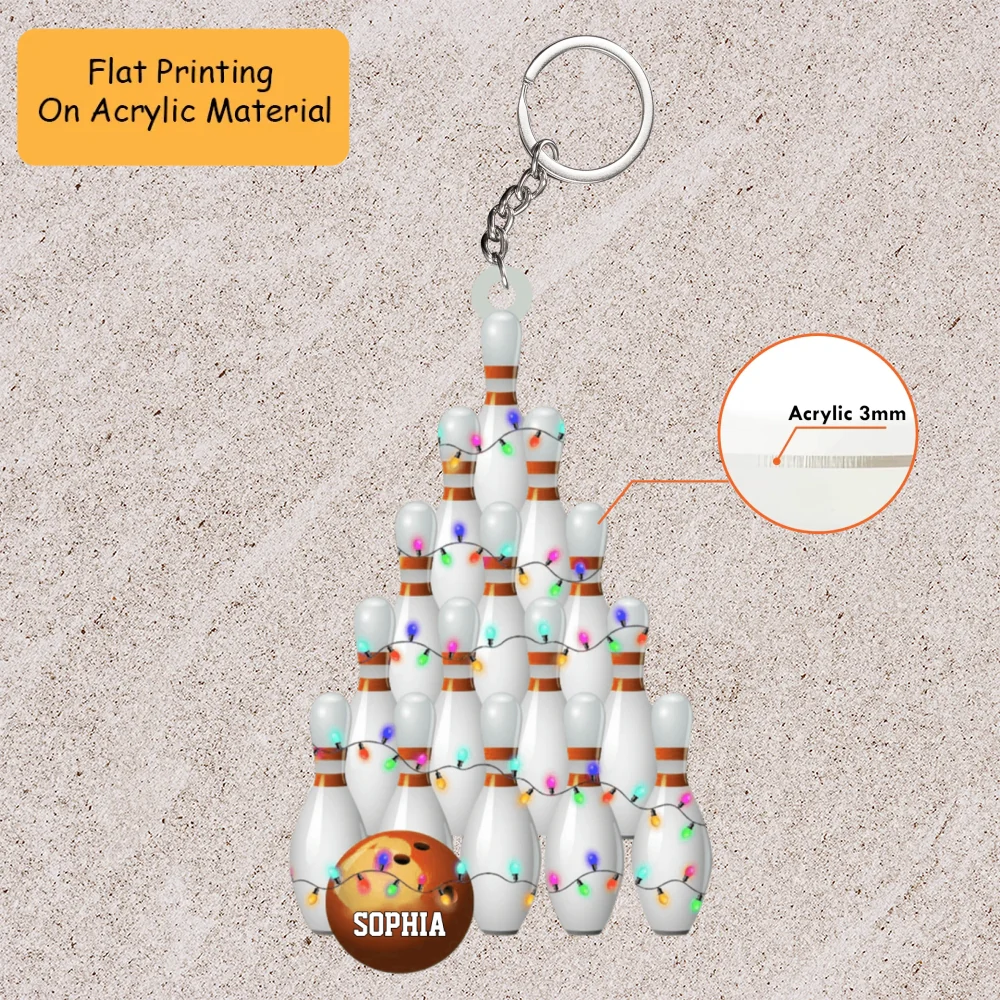 Personalized Bowling Ball Holding Pins Acrylic Ornament, Bowling Keychain, Car Ornament, Christmas Ornament Gifts - Image 3