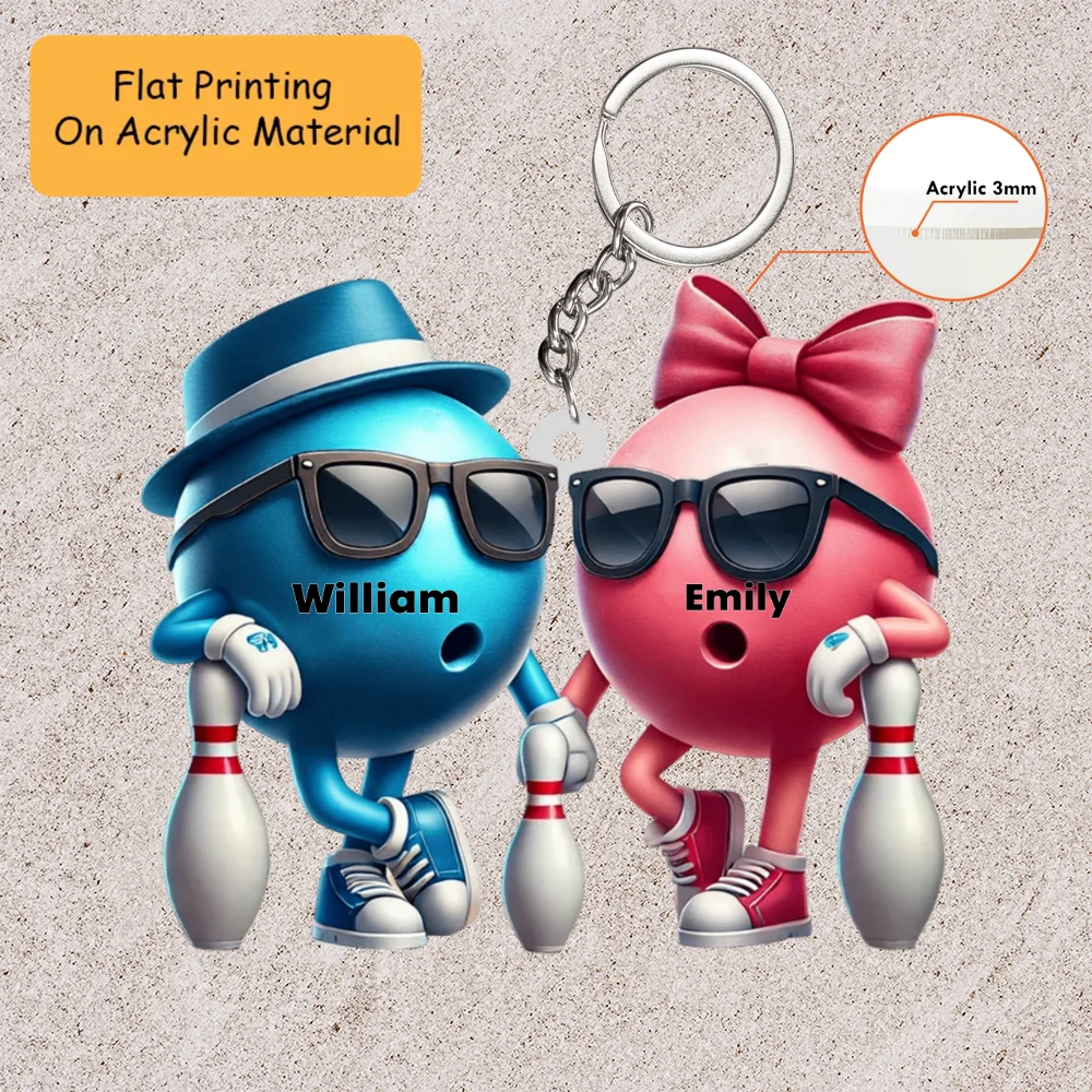 Personalized Bowling Couple Holding Pins Acrylic Ornament, Bowling Keychain, Car Ornament, Christmas Ornament Gifts - Image 3