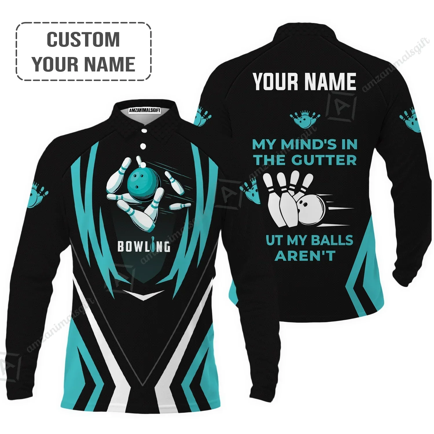 Personalized Bowling Hoodie, Light Blue Bowling Customized Hoodie My Mind's In The Gutter For Friend, Family, Bowling Lovers - Image 3