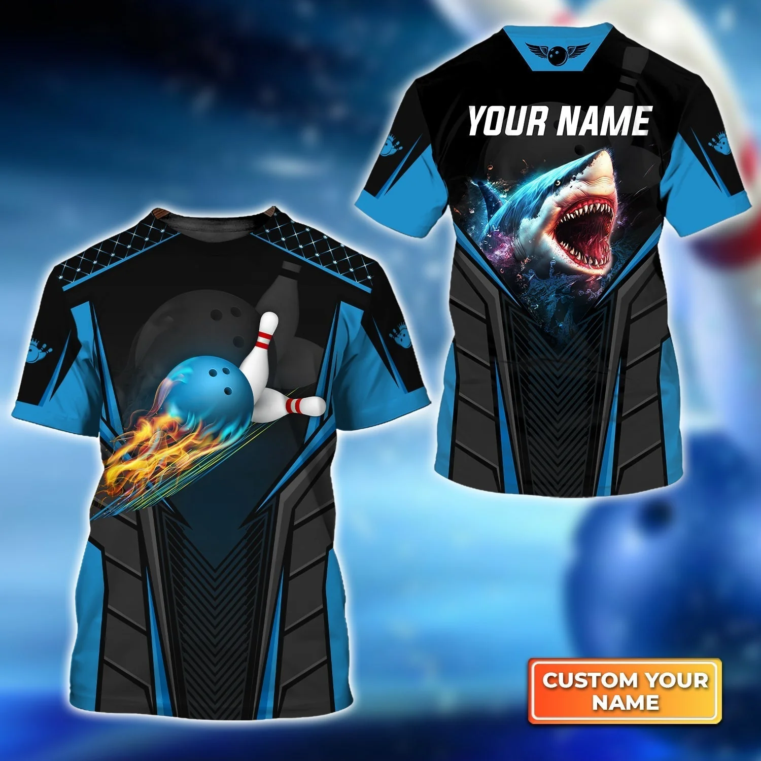 Personalized Bowling Hoodie, Shark Team Blue Bowling Ball Customized Shirt For Friend, Family, Bowling Players - Image 8