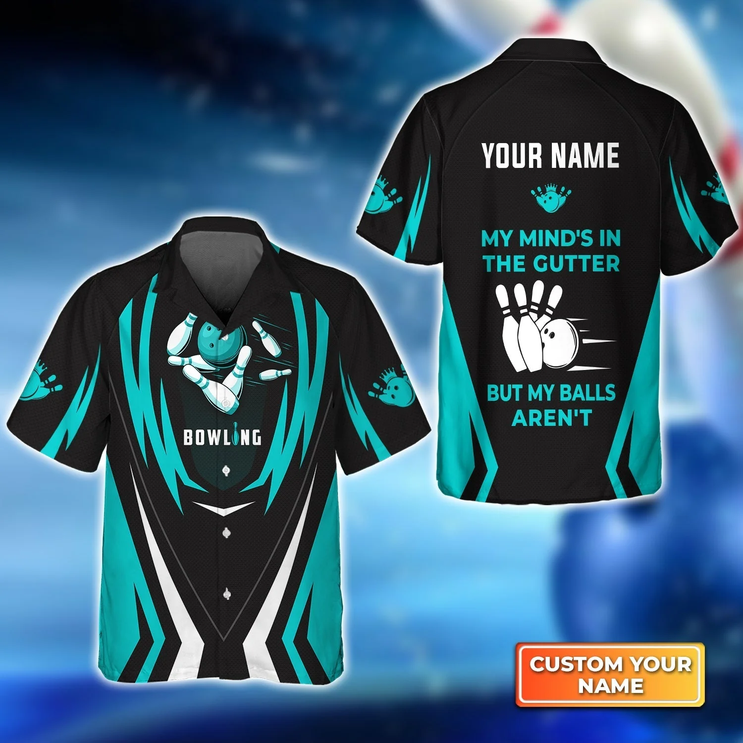 Personalized Bowling Long Polo Shirt, Light Blue Bowling Customized Shirt My Mind's In The Gutter For Friend, Family, Bowling Lovers - Image 5