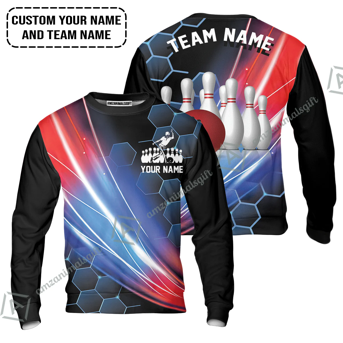 Personalized Bowling Men Hawaiian Shirt - Custom Name,Team Name Honeycomb Pattern Bowling Hawaiian Shirt For Men & Women Bowling Lover - Image 5
