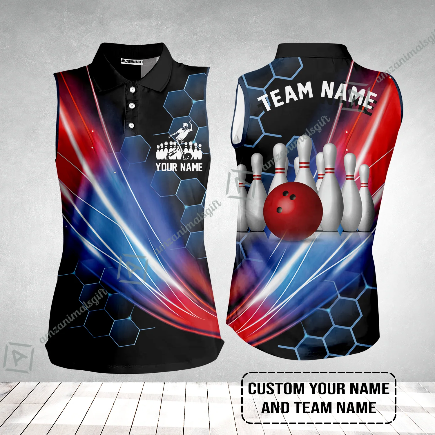 Personalized Bowling Men Hawaiian Shirt - Custom Name,Team Name Honeycomb Pattern Bowling Hawaiian Shirt For Men & Women Bowling Lover - Image 7