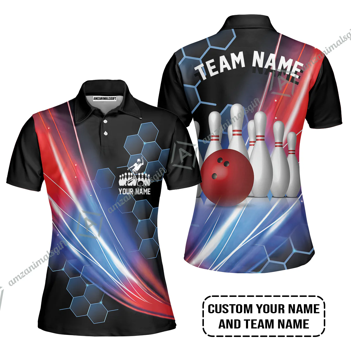 Personalized Bowling Men Hawaiian Shirt - Custom Name,Team Name Honeycomb Pattern Bowling Hawaiian Shirt For Men & Women Bowling Lover - Image 9