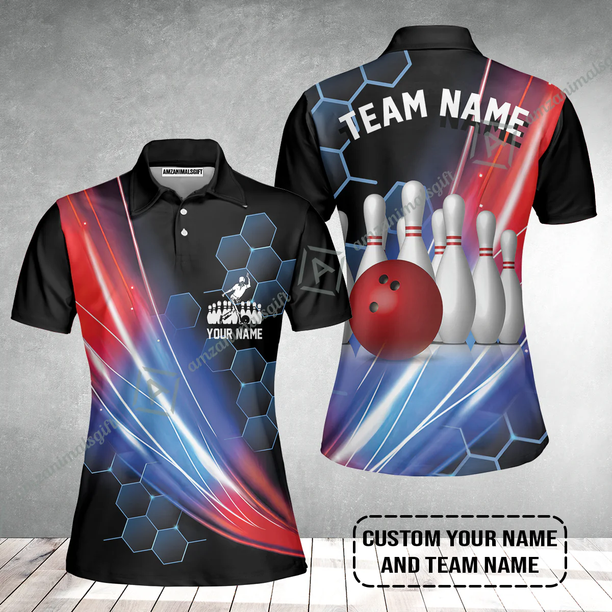 Personalized Bowling Men Hoodie - Custom Name & Team Name Honeycomb Pattern Bowling Hoodie For Men & Women Bowling Lover - Image 10