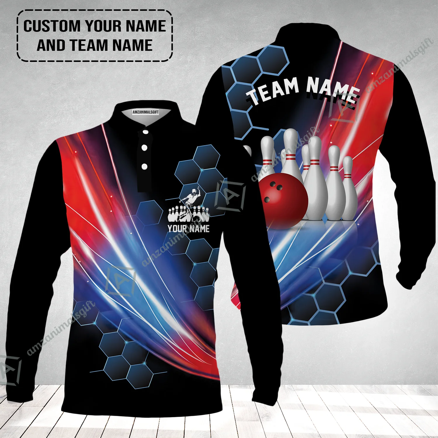 Personalized Bowling Men Sweatshirt - Custom Name,Team Name Honeycomb Pattern Bowling Sweatshirt For Men & Women Bowling Lover - Image 3