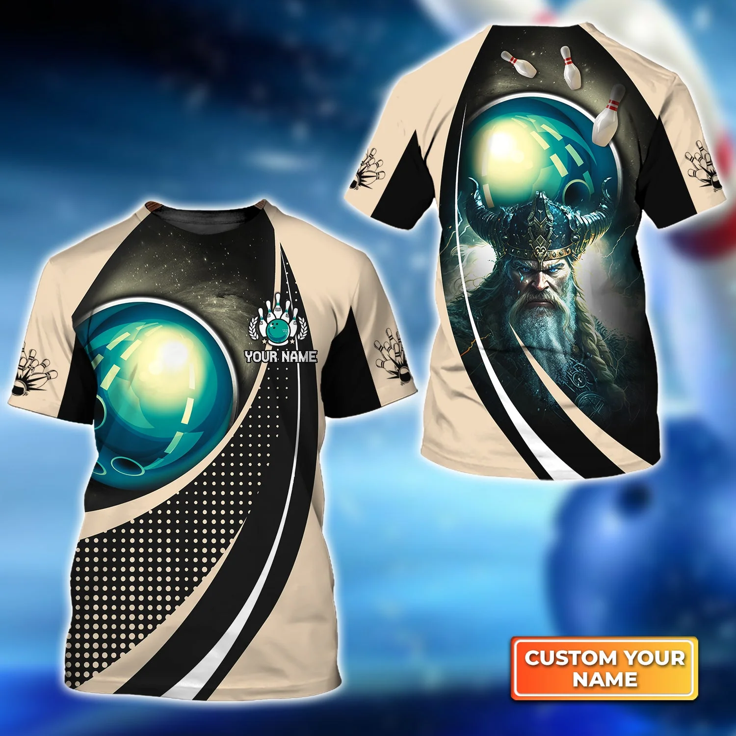 Personalized Bowling T Shirt - Custom Name Viking Eagle Bowling Team Blue Bowling Ball T Shirt - Bowling T Shirt For Bowling Lovers - Image 2