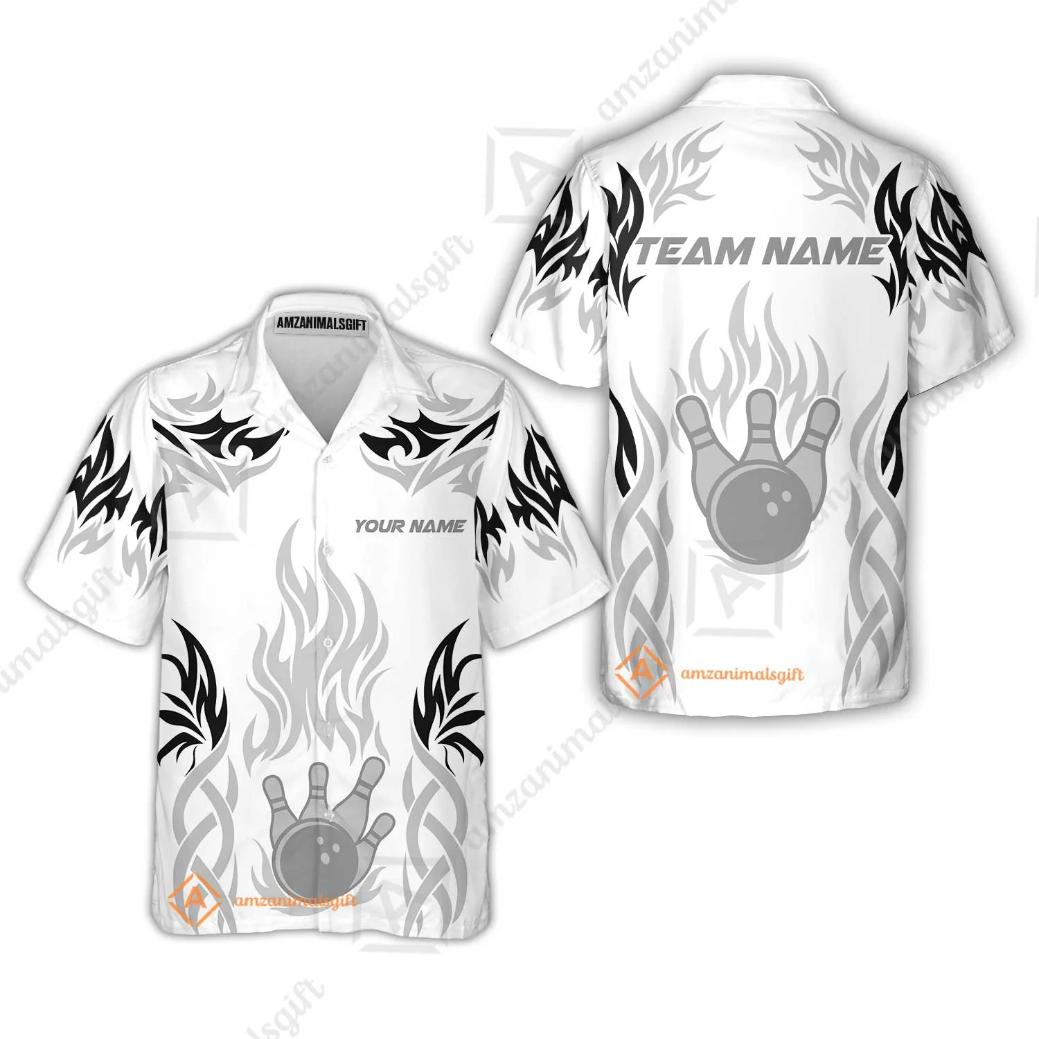 Personalized Bowling Team Hawaiian Shirt, Tribal And Bowling Flame Multi Option Customized Polo Shirt - White - Image 6