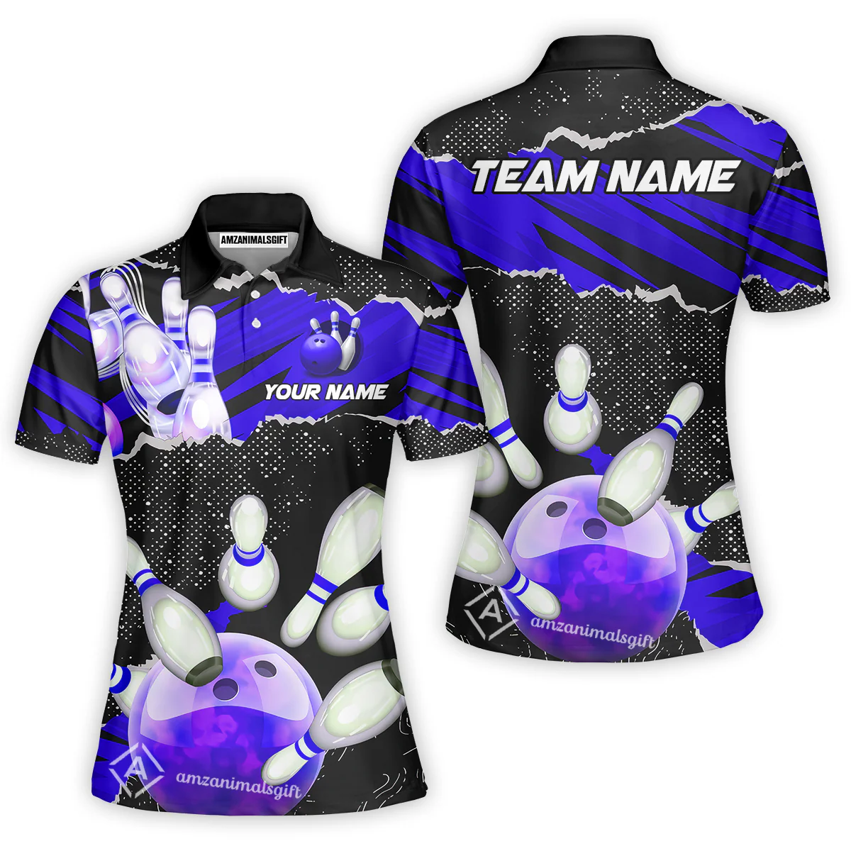 Personalized Bowling Team Women Polo Shirt, Bowling Uniforms Ball & Pins Sport Pattern Custom Name And Team Name - Image 4