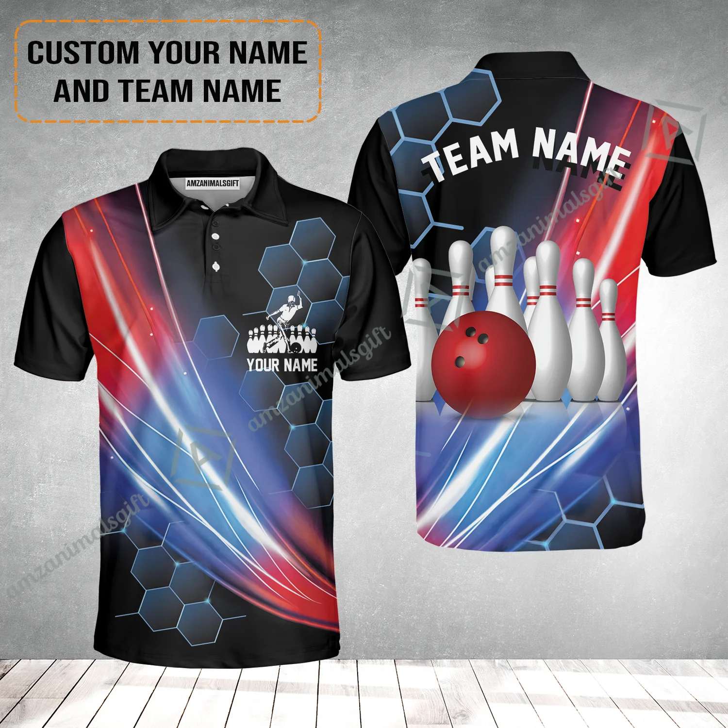 Personalized Bowling Women Polo Shirt - Custom Name & Team Name Honeycomb Pattern Bowling Women Polo Shirt For Men & Women Bowling Lover - Image 6