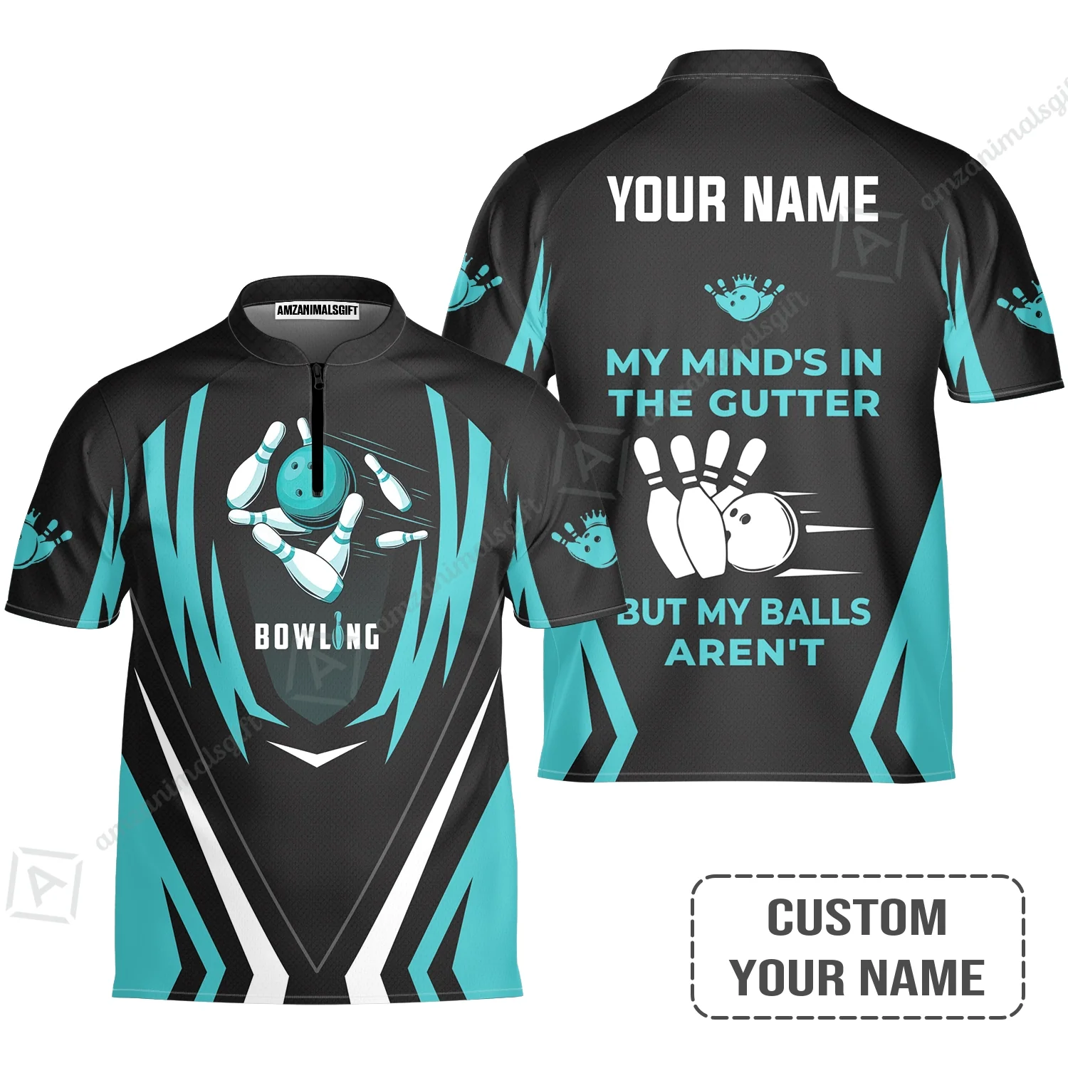 Personalized Bowling Women Polo Shirt, Light Blue Bowling My Mind's In The Gutter Customized Polo Shirt For Friend, Family, Bowling Lovers - Image 5