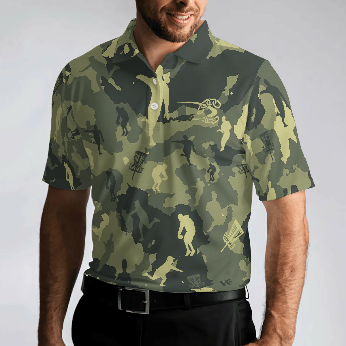 Camouflage Texture Disc Golf Polo Shirt, Short Sleeve Men Polo Shirt, Best Gift For Men Golfers, Polo Gift For Men - Image 6