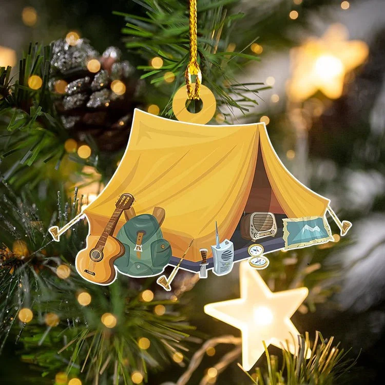 Personalized Camping Tent Christmas Ornament, Custom Name Camper Acrylic Ornament - Image 2
