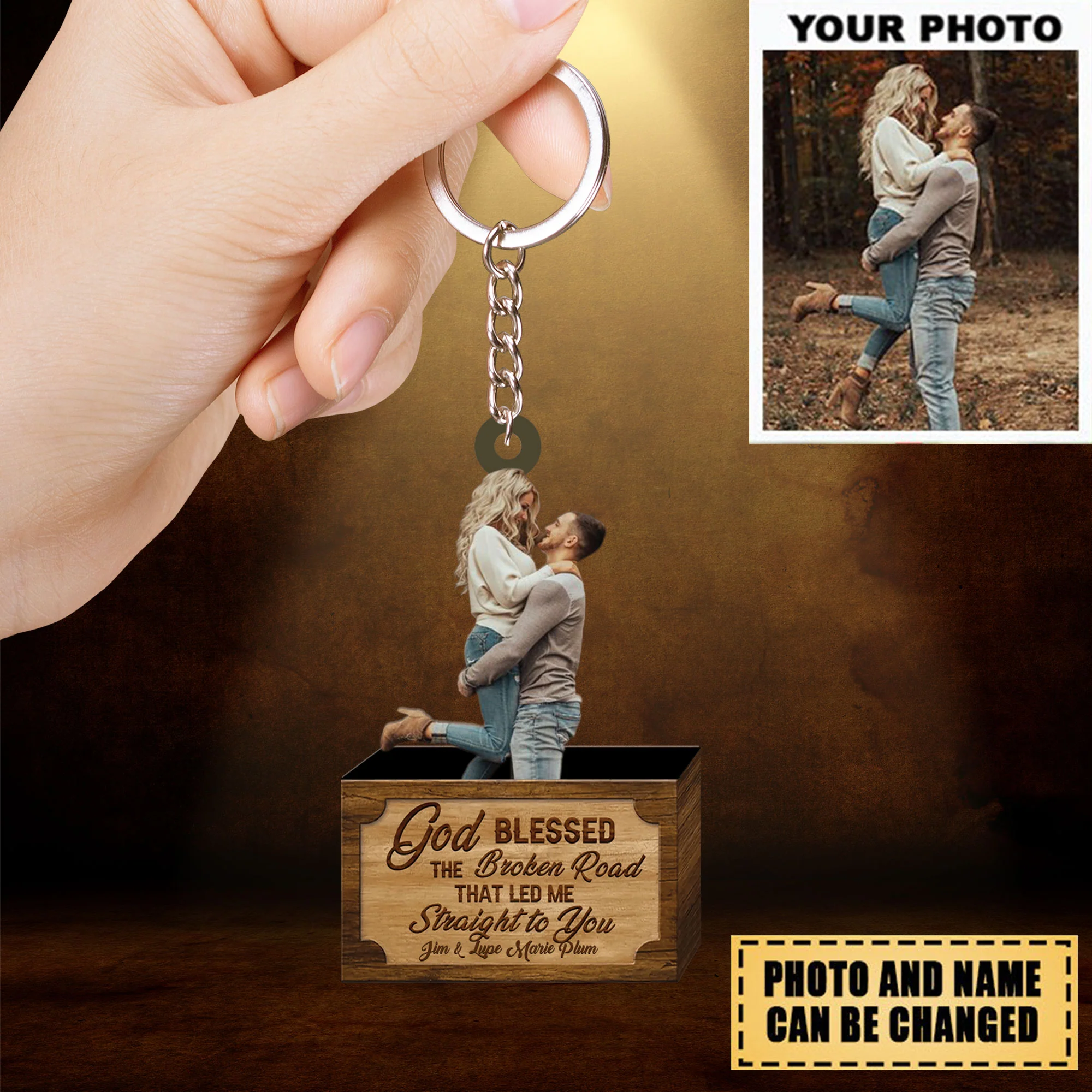 Personalized Car Hanging Acrylic Keychain - Gift For Couple - The Broken Road Led Me Straight To You - Image 2