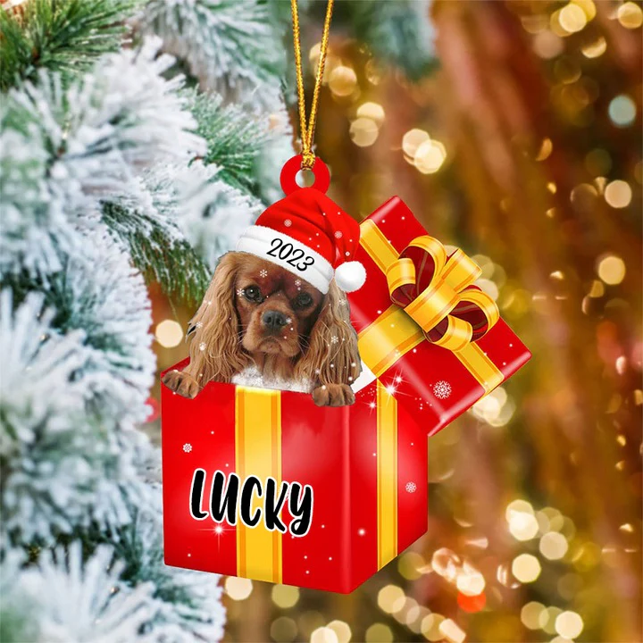 Personalized Cavalier King Charles Spaniel In Red Gift Box Acrylic Christmas Ornament Custom Pet Christmas Ornament - Gift For Dog Lovers, Pet Lovers - Image 3