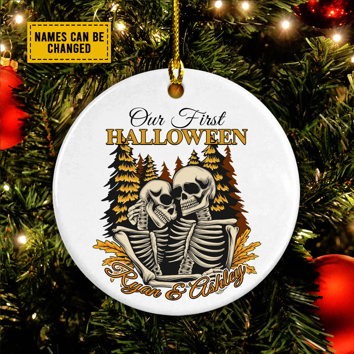 Personalized Ceramic Christmas Ornament - Custom Our First Halloween Skeleton Couple Ceramic Ornament, Perfect Gift For Couple, Halloween - Image 4