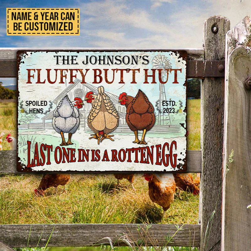 Personalized Chicken Fluffy Butt Hut Nuggets Metal Signs, Last One In Is A Rotten Egg Metal Signs For Farm Decoration - Image 4