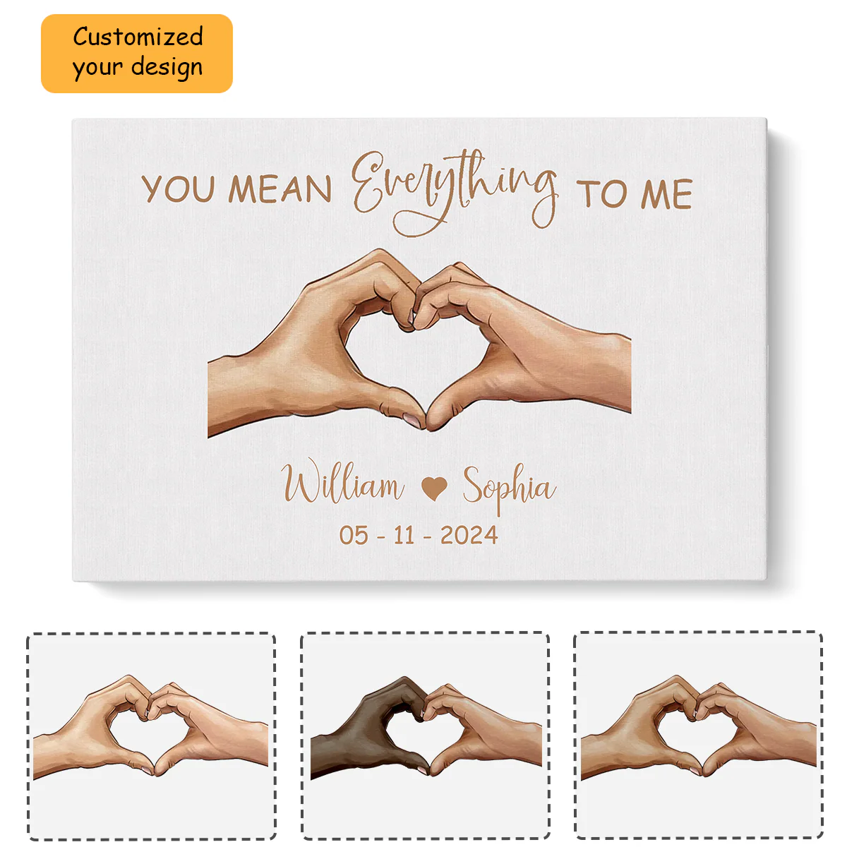 Personalized Couples Wedding Anniversary Wall Art Canvas, Holding Hands Love Sign You Mean Everything To Me Home Decor - Image 2