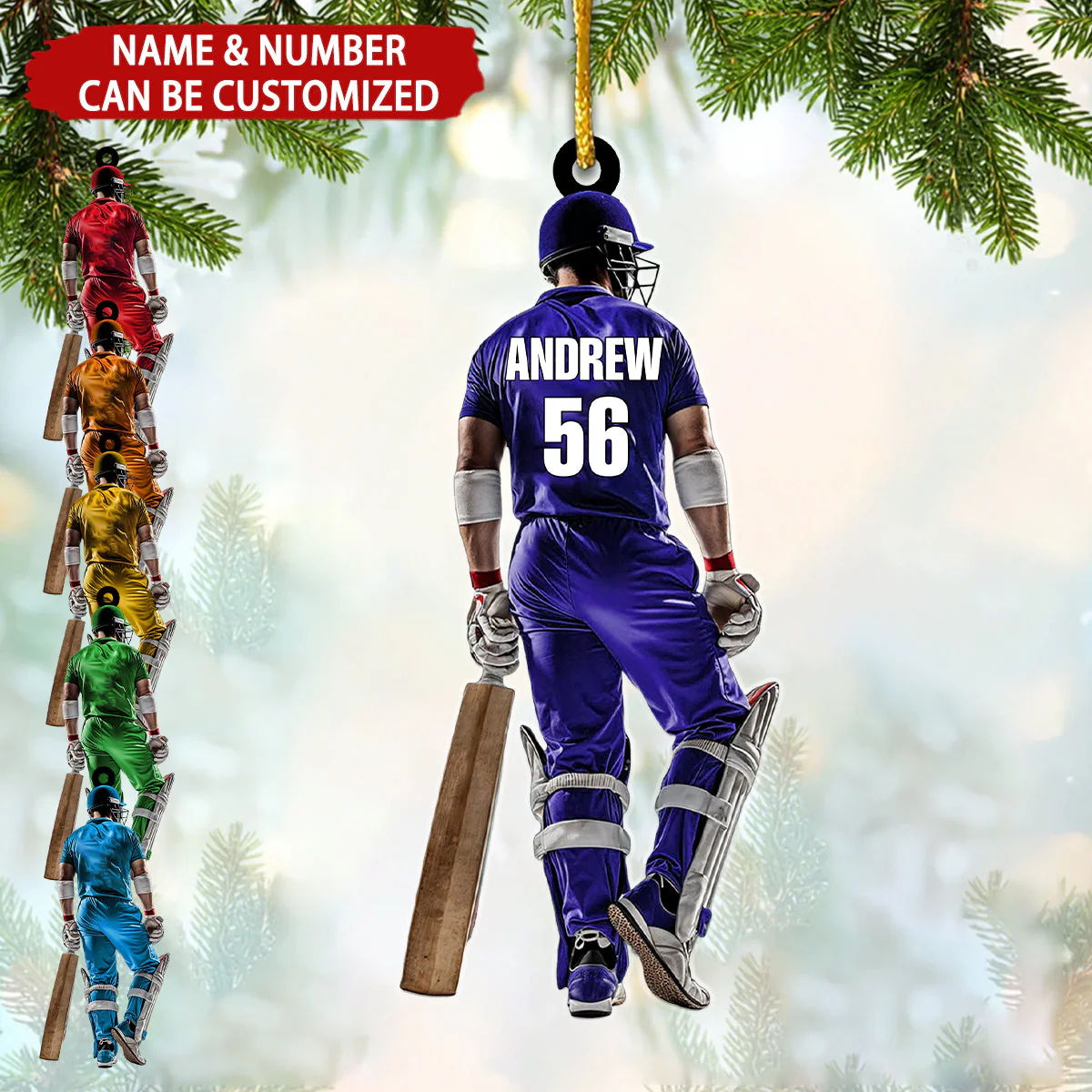 Personalized Cricket Man Player Back View Flat Acrylic Ornament, Meaningful Ornament Gifts For Cricket Player, Son, Grandson - Image 2