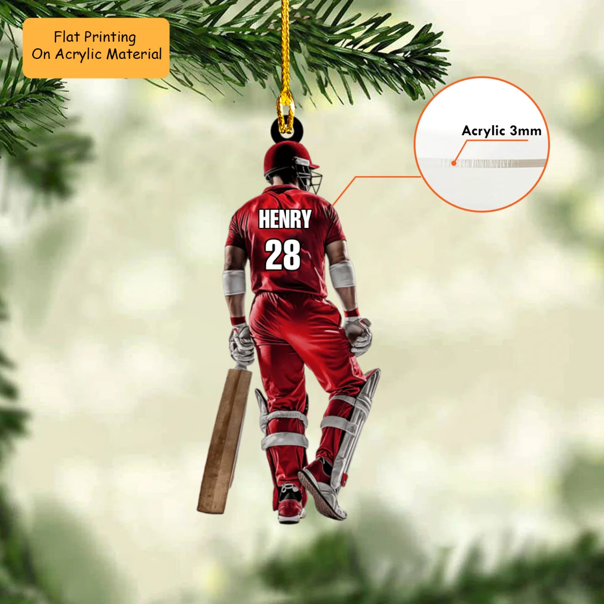 Personalized Cricket Man Player Back View Flat Acrylic Ornament, Meaningful Ornament Gifts For Cricket Player, Son, Grandson - Image 3
