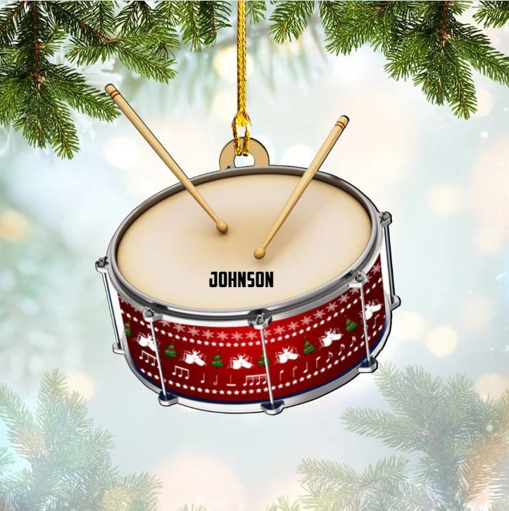 Personalized Custom Text Red Drum Set Custom Shape Ornament For Christmas Gift Drummer - Image 2