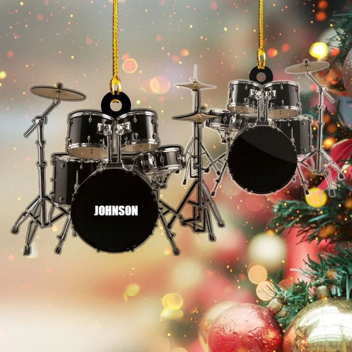 Personalized Custom Text Red Drum Set Custom Shape Ornament For Christmas Gift Drummer - Image 3