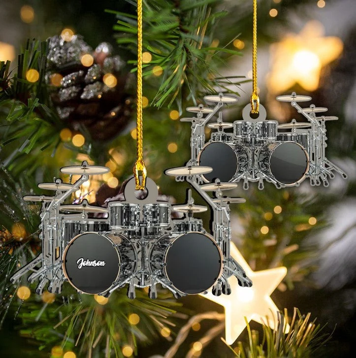 Personalized Custom Text Red Drum Set Custom Shape Ornament For Christmas Gift Drummer - Image 5