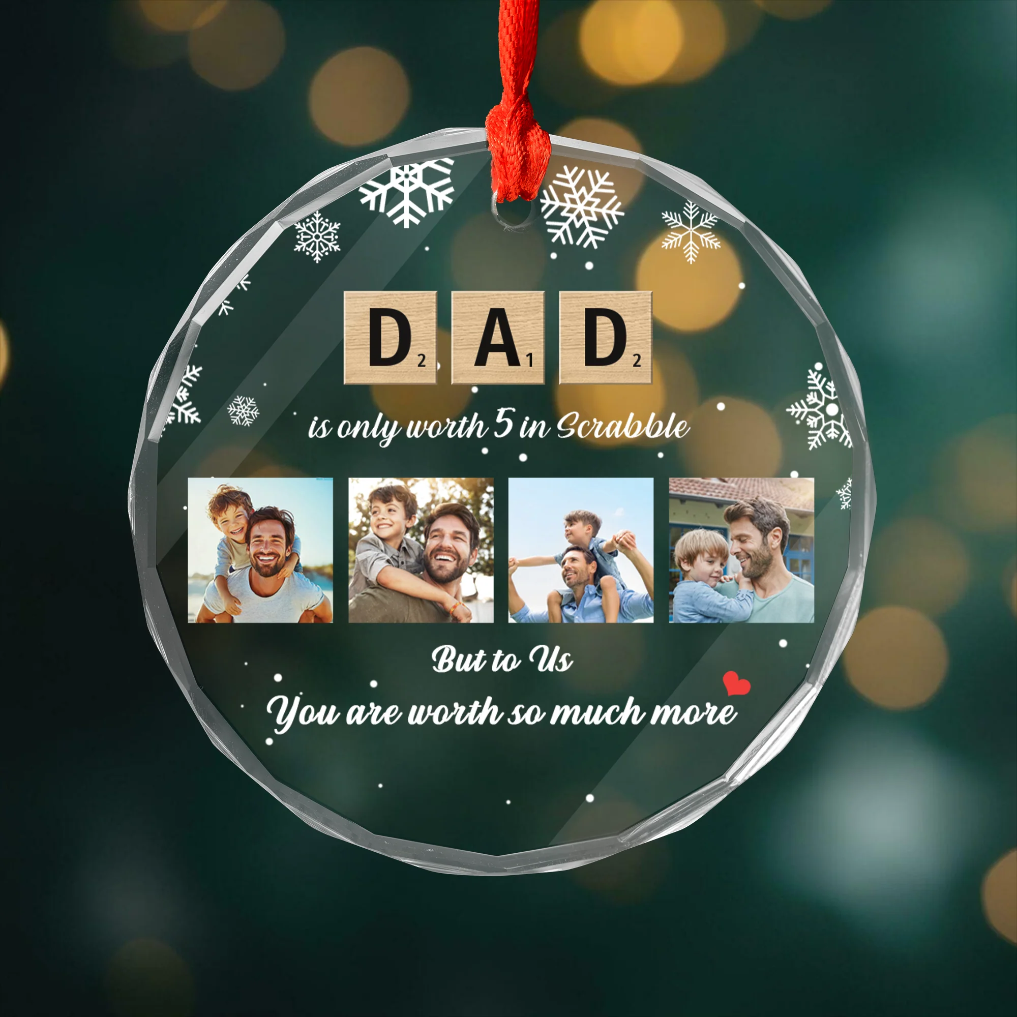 Personalized Dad Scrabble Crossword Puzzle Tiles Circle Glass Ornament, Meaningful Christmas Gift For Dad Granpa Family - Image 2