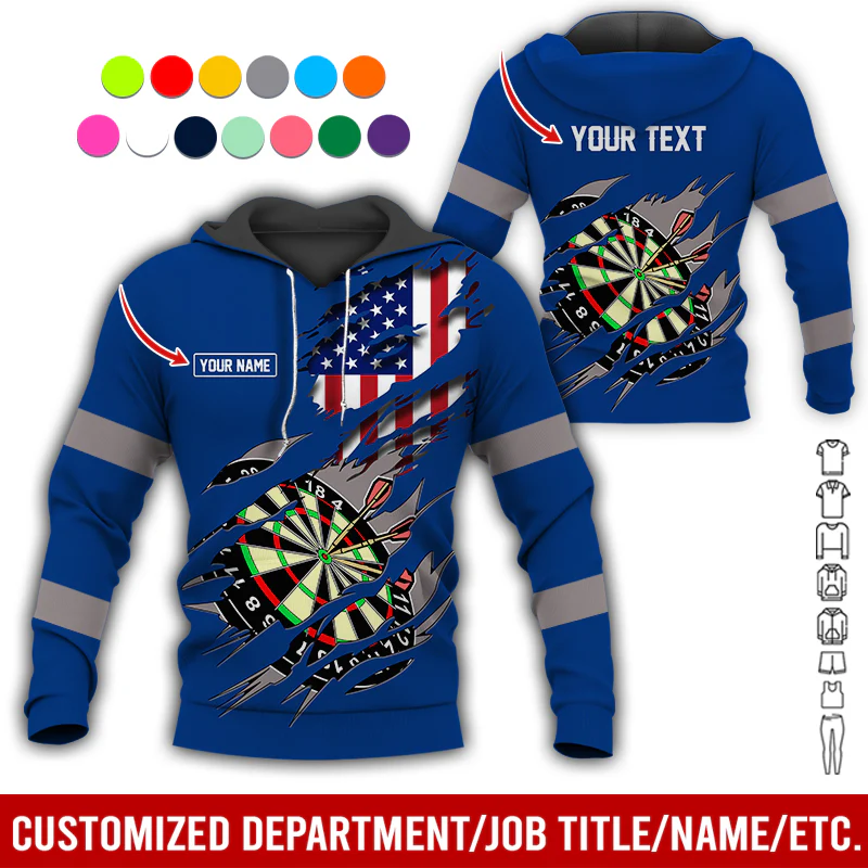 Personalized Darts American Flag Premium Hoodie, Customized Name & Text Darts Hoodie, Perfect Gift For Darts Lovers, Friend, Family - Image 7