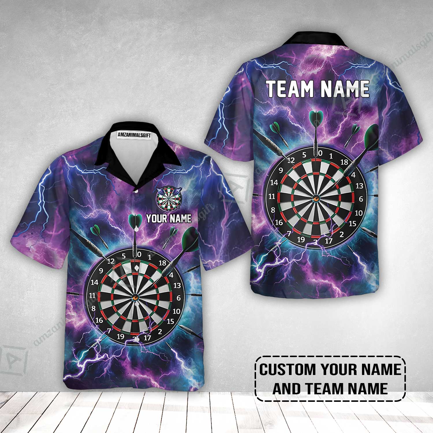 Personalized Darts Hawaiian Shirt - Custom Name & Team Name Purple Thunder Lightning Hawaiian Shirt - Image 2