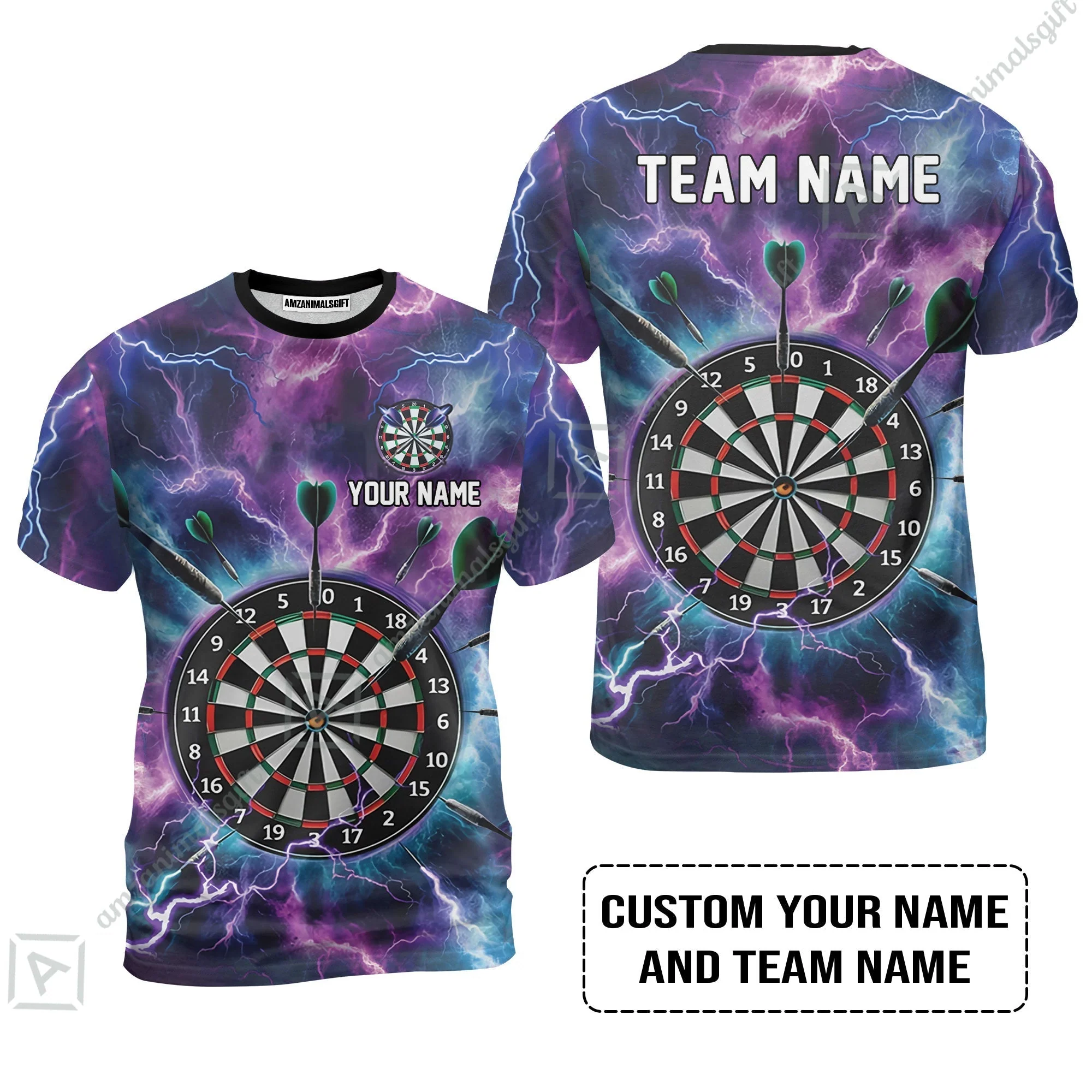 Personalized Darts Hoodie - Custom Name & Team Name Purple Thunder Lightning Hoodie - Image 8