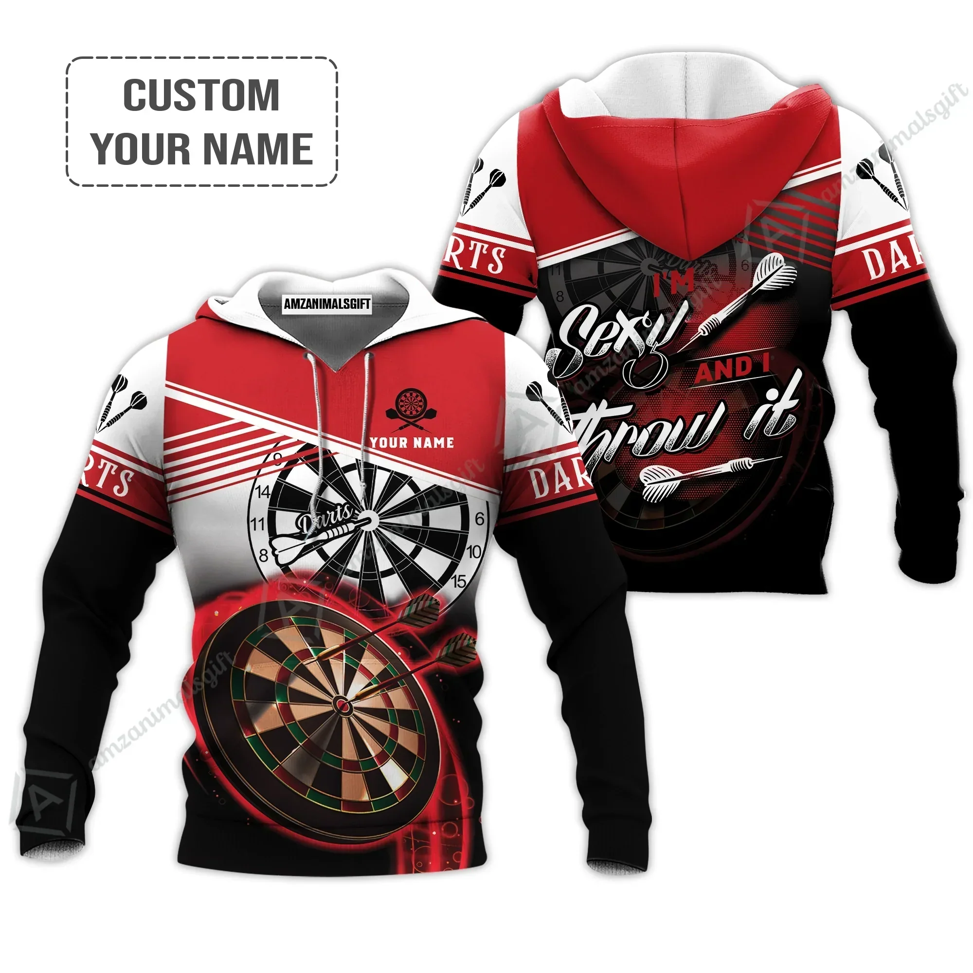 Personalized Darts Hoodie, Darts Red Color Custom Hoodie I'm Sexy And I Throw It, Outfits For Darts Players, Darts Team - Image 2
