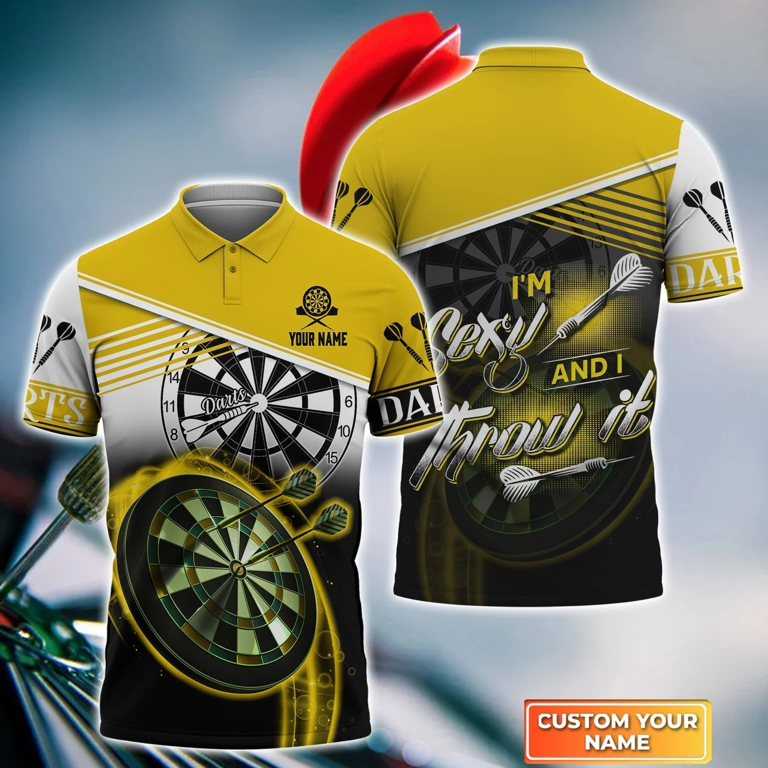 Personalized Darts Jersey, Darts Yellow Color Custom Quarter-Zip Polo Shirt I'm Sexy And I Throw It, Outfits For Darts Players, Darts Team - Image 5