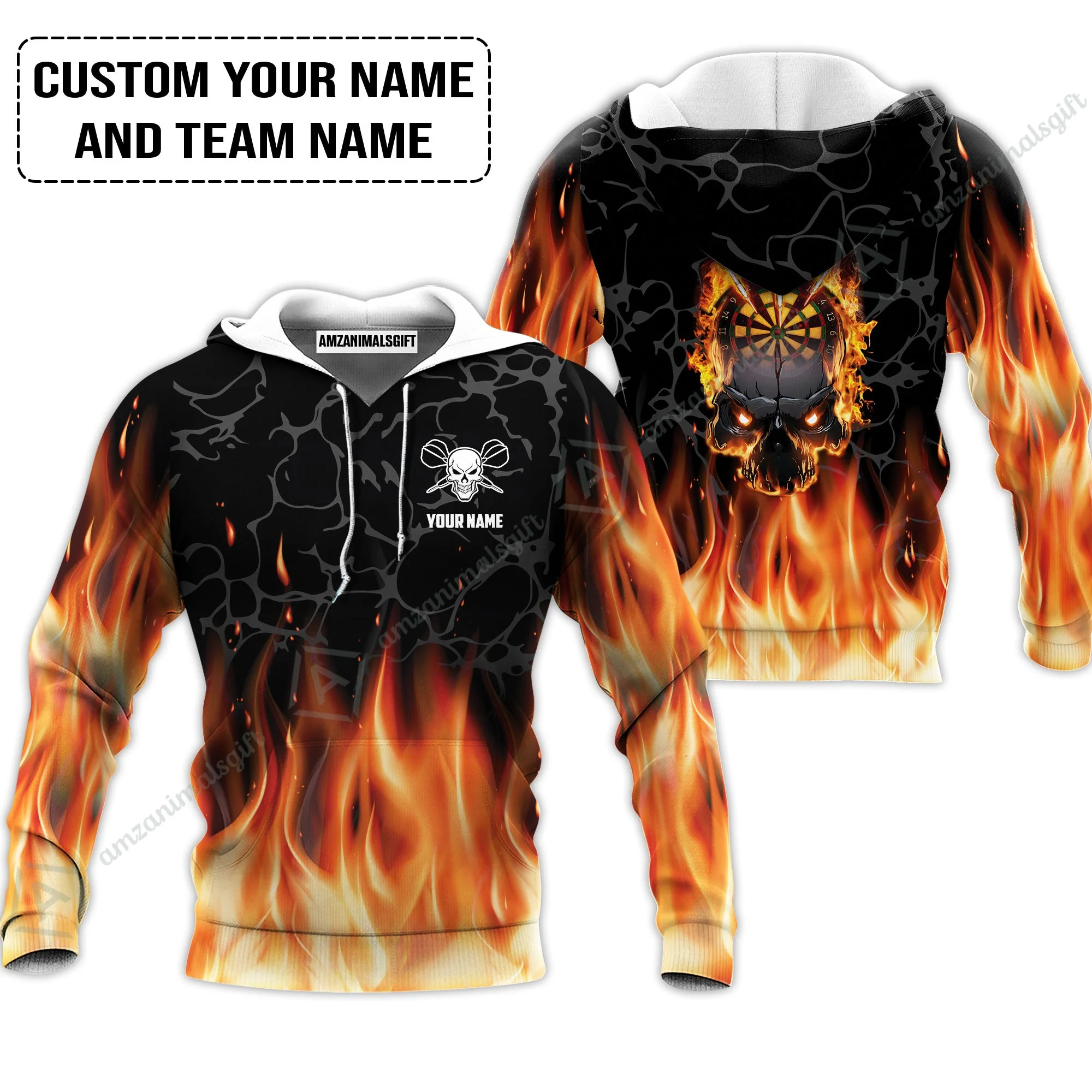 Personalized Darts Long Polo Shirt - Custom Name & Team Name Orange Flame Skull Darts Long Polo Shirt - Image 5