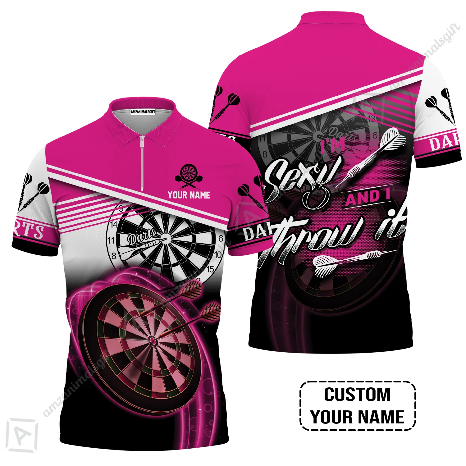 Personalized Darts Long Polo Shirt, Darts Pink Color Custom Name Shirt I'm Sexy And I Throw It, Outfits For Darts Players, Darts Team - Image 6