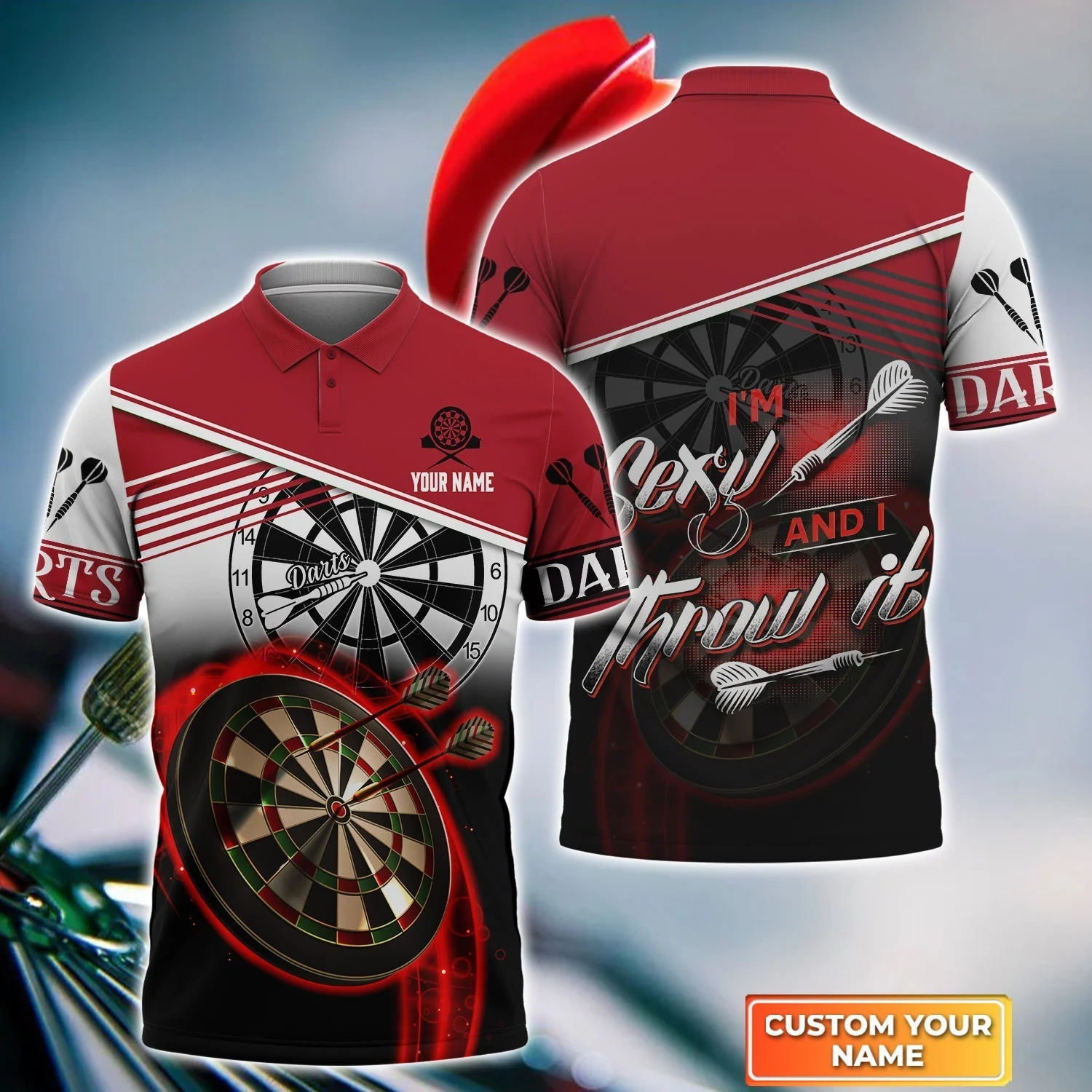 Personalized Darts Long Polo Shirt, Darts Red Color Long Sleeve Polo Shirt I'm Sexy And I Throw It, Outfits For Darts Players, Darts Team - Image 7