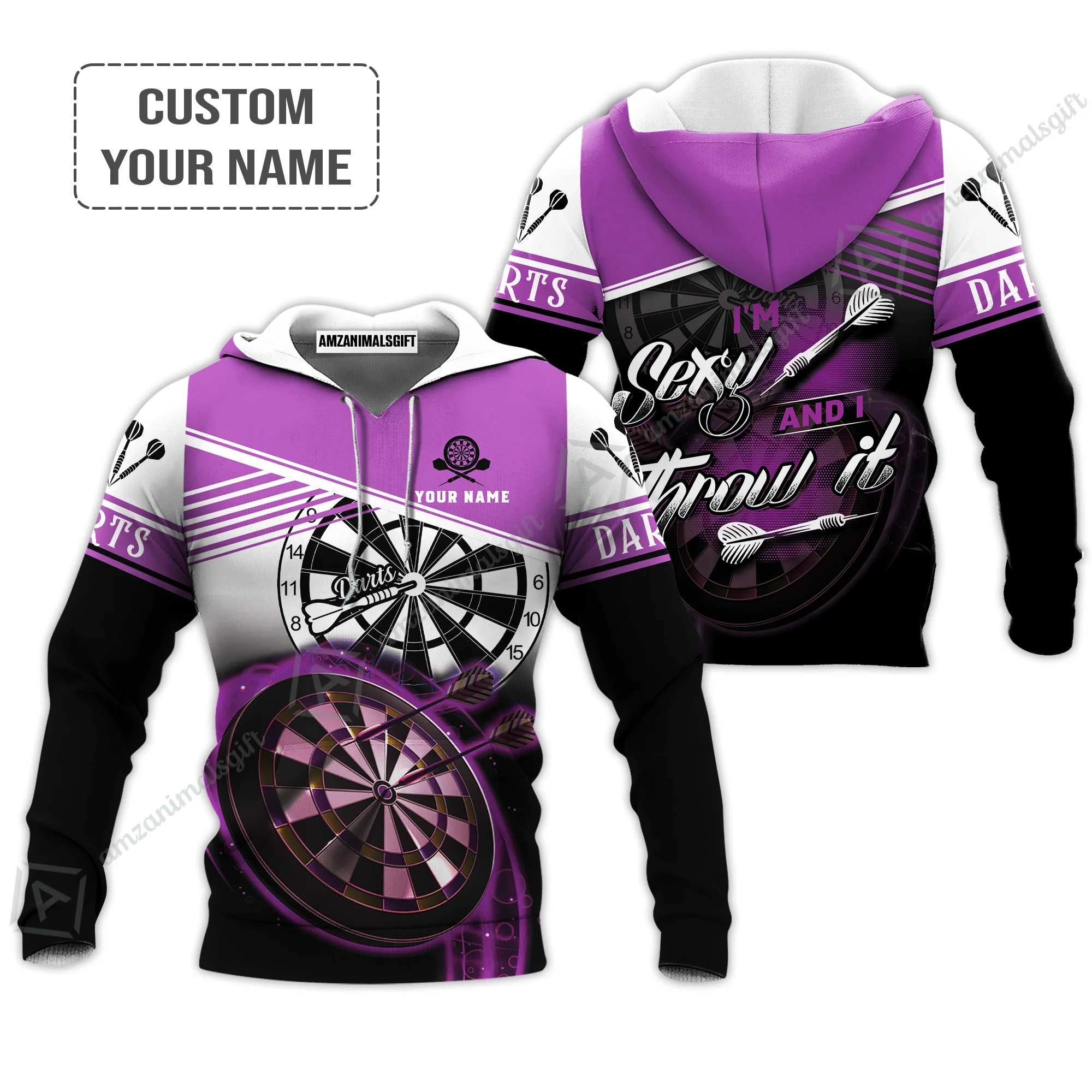 Personalized Darts Polo Shirt - Custom Name I'm Sexy And I Throw It Purple Polo Shirt - Polo Shirt For Darts Team, Darts Lover - Image 4