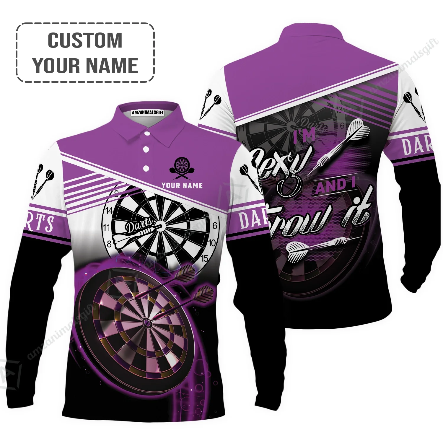 Personalized Darts Polo Shirt - Custom Name I'm Sexy And I Throw It Purple Polo Shirt - Polo Shirt For Darts Team, Darts Lover - Image 5