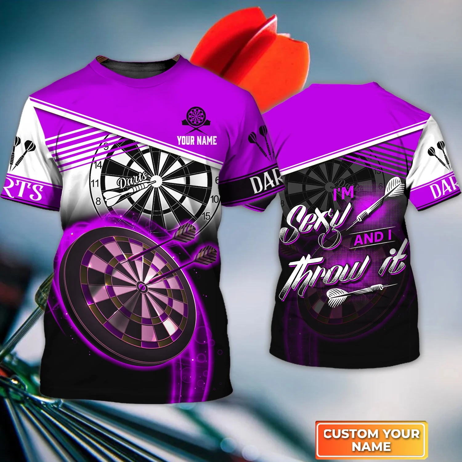 Personalized Darts Polo Shirt - Custom Name I'm Sexy And I Throw It Purple Polo Shirt - Polo Shirt For Darts Team, Darts Lover - Image 6