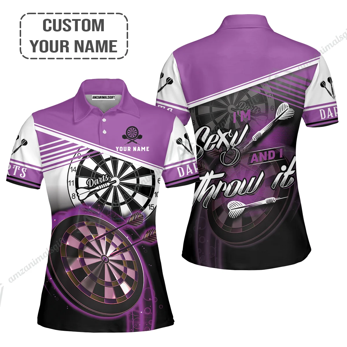 Personalized Darts Polo Shirt - Custom Name I'm Sexy And I Throw It Purple Polo Shirt - Polo Shirt For Darts Team, Darts Lover - Image 7