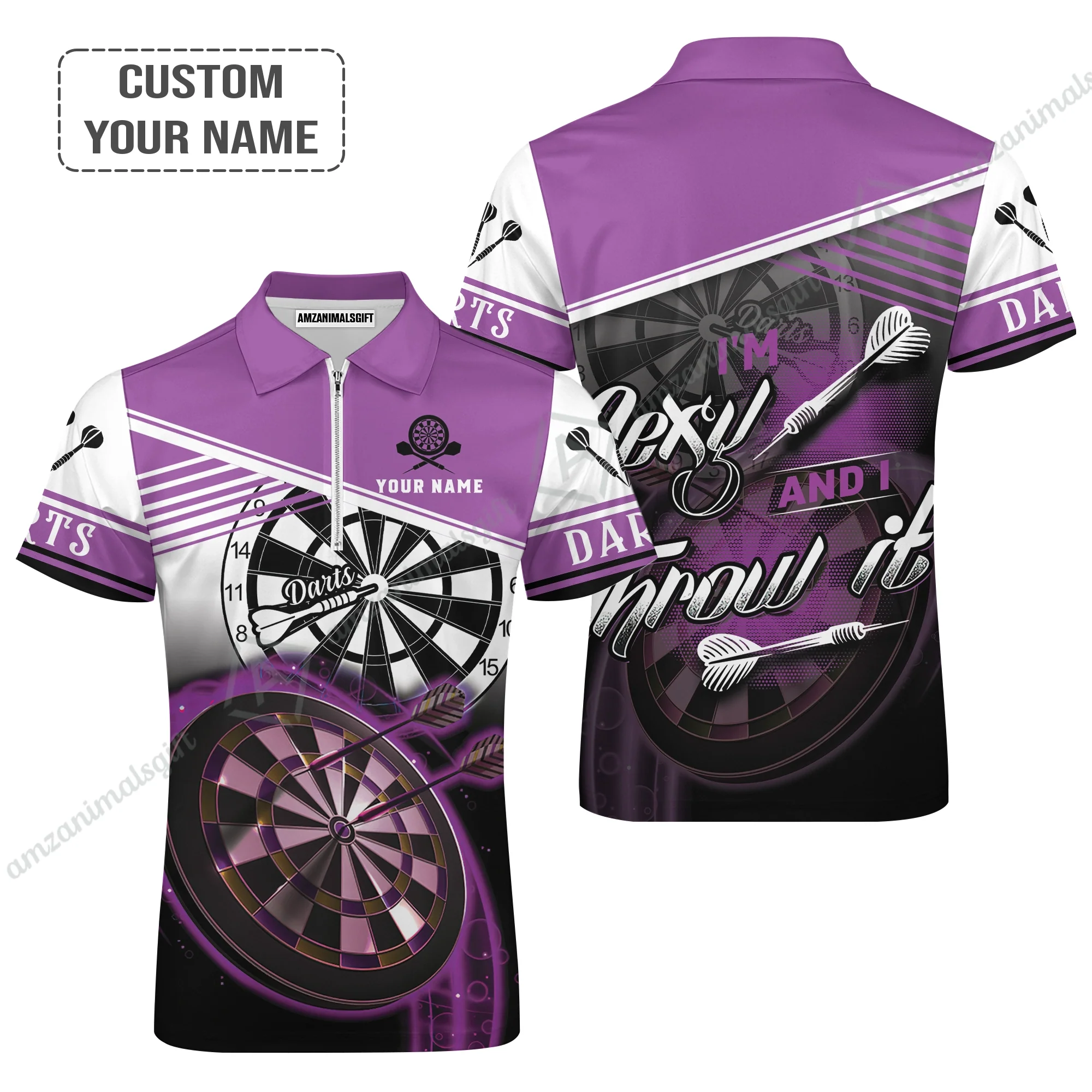 Personalized Darts Polo Shirt - Custom Name I'm Sexy And I Throw It Purple Polo Shirt - Polo Shirt For Darts Team, Darts Lover - Image 8