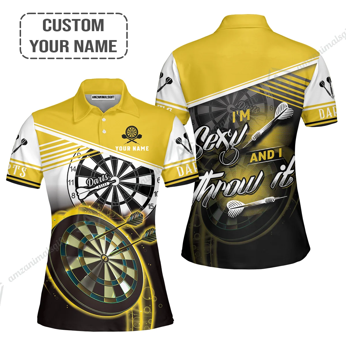 Personalized Darts Polo Shirt - Custom Name I'm Sexy And I Throw It Yellow Polo Shirt - Darts Polo Shirt For Darts Team, Darts Lover - Image 3
