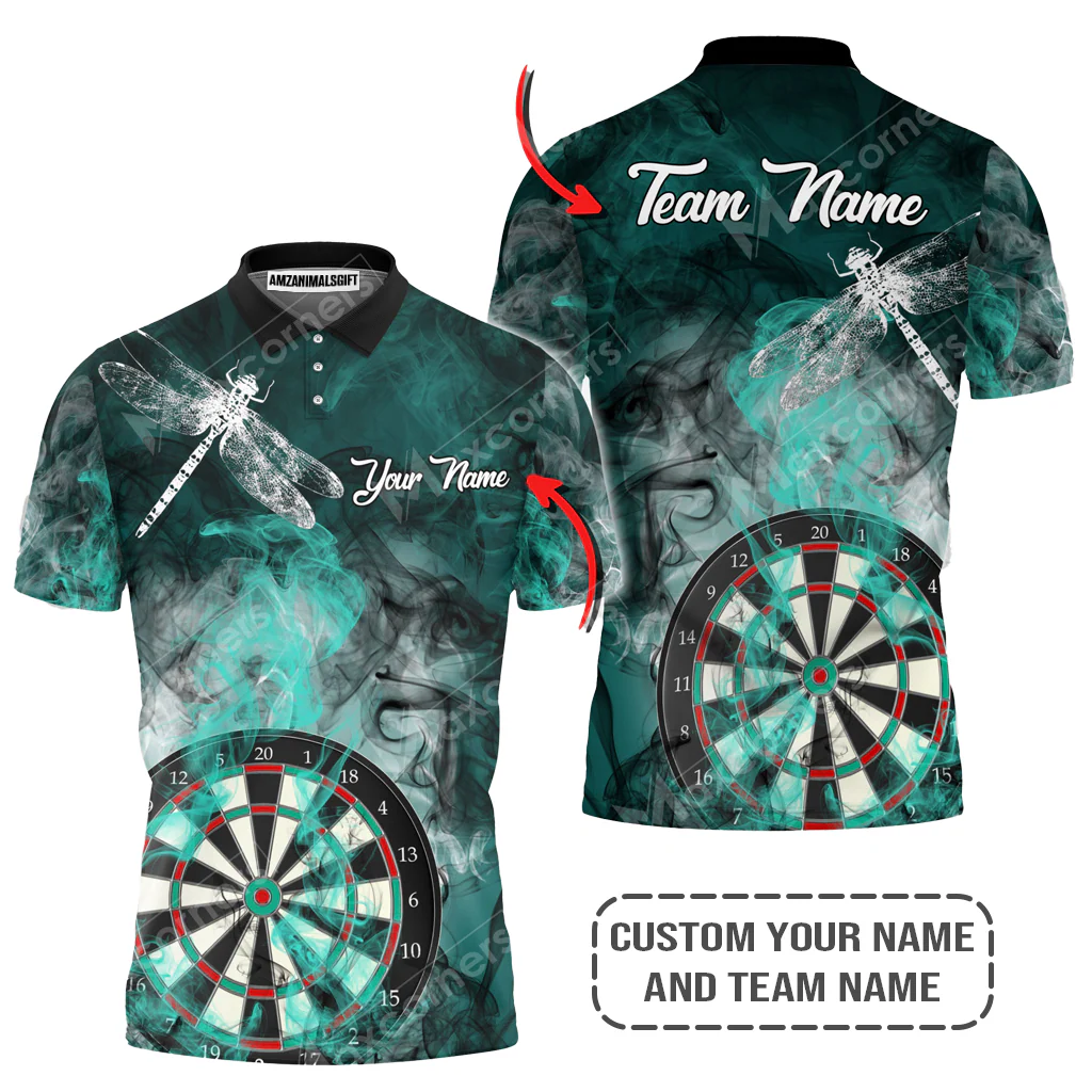 Personalized Darts Polo Shirt, Darts And Dragonfly Blue Smoke Customized Polo Shirt, Outfits For Darts Players, Darts Team - Image 3