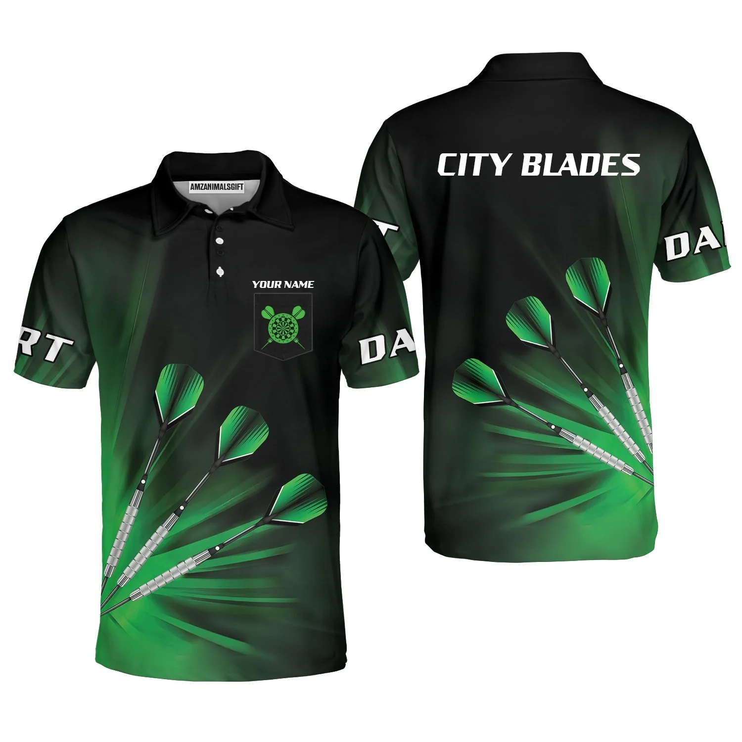 Personalized Darts Polo Shirt Three Darts And Green Light, Perfect Outfits For Darts Players, Darts Team, Darts Lovers