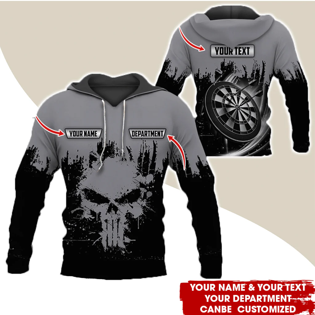Personalized Darts Skull Premium Hoodie ,Customized Name Text & Department Darts Hoodie, Perfect Gift For Darts Lovers, Darts Player - Image 2