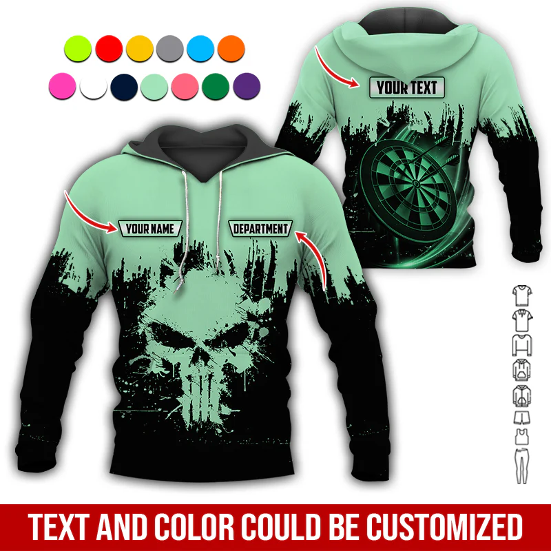 Personalized Darts Skull Premium Hoodie ,Customized Name Text & Department Darts Hoodie, Perfect Gift For Darts Lovers, Darts Player - Image 3