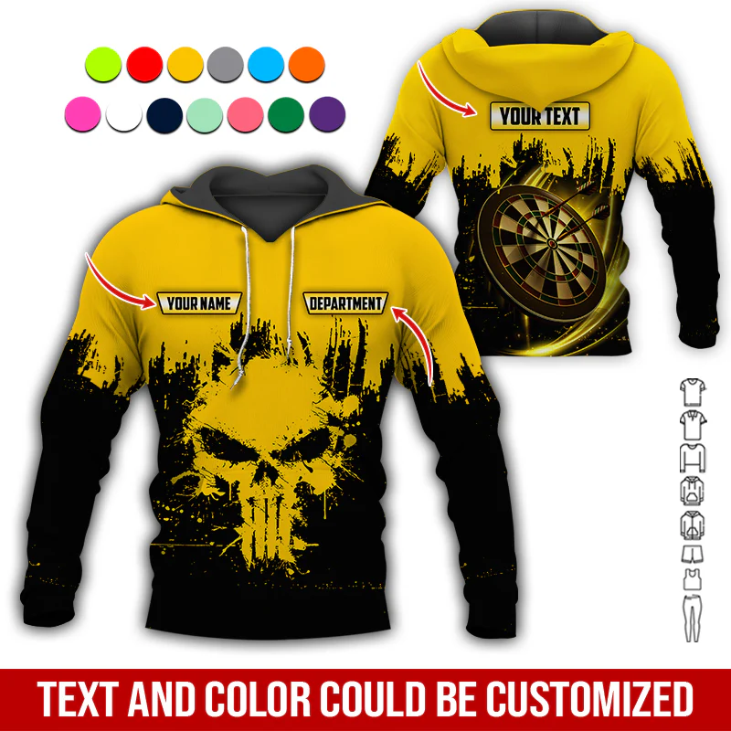 Personalized Darts Skull Premium Hoodie ,Customized Name Text & Department Darts Hoodie, Perfect Gift For Darts Lovers, Darts Player - Image 4